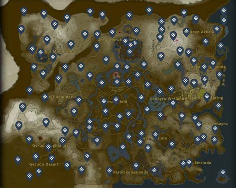 Shrine map and locations for Zelda: Tears of the。